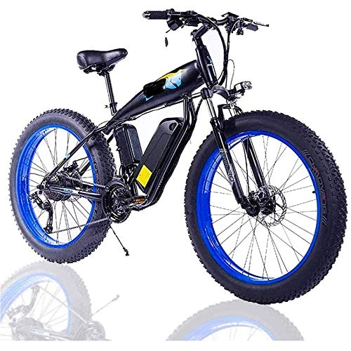 Electric Mountain Bike : WXXMZY Electric Bicycle, Adult Fat Tire Electric Bicycle, With Removable Large-capacity Lithium-ion Battery (48V 500W) 26 Inches, 27 Speed Electric Bicycle, Three Working Modes. (Color : Blue)