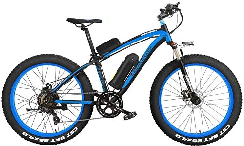 Electric Mountain Bike : XF4000 26 Inch Pedal Assist Electric Mountain Bike 4.0 Fat Tire Snow Bike 1000W / 500W Strong Power 48V Lithium Battery Beach Bike Lockable Suspension Fork (Color : Black Blue, Size : 1000W 17Ah)