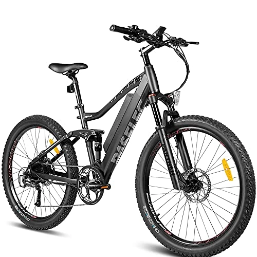 Electric Mountain Bike : XGHW 27.5IN Electric Mountain Bicycle 48V Electric Bikes For Adults Hydraulic Brakes, Air Full Suspension, Thickened Tires, Removable Battery, Recharge System, 9-Speed Gear (Color : Black)