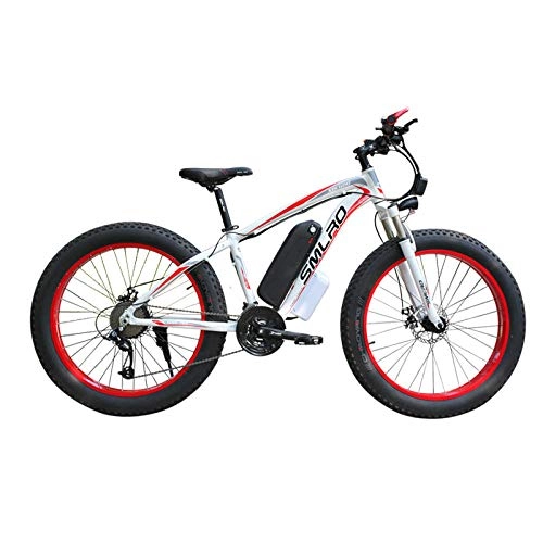 Electric Mountain Bike : xianhongdaye 26-inch fat tire electric bike equipped with electromagnetic brake 48V10AH lithium battery 350W high-power high-speed brushless bicycle-red