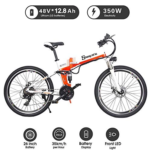 Electric Mountain Bike : XXCY m80+ 500W 48V10.4AH Electric Mountain Bike Full Suspension 21Speeds (orange)