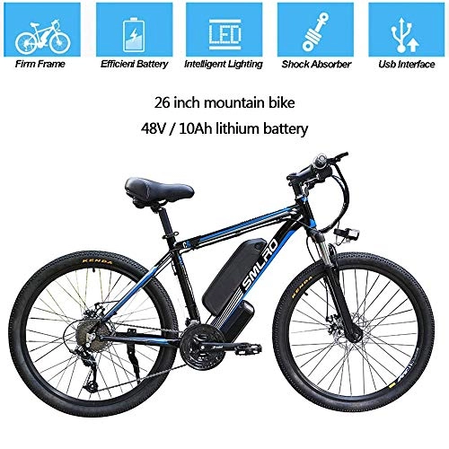 Electric Mountain Bike : YDBET Electric Bicycle for Adults, Electric MTB, 26 Inch Aluminum Alloy Removable 350W Ebike Bikes, 27-Speed 48V / 10Ah Lithium-ION for Outdoor Cycling Travel, Black Blue