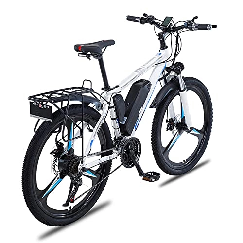 Electric Mountain Bike : YIZHIYA Electric Bike, 26" Adults Electric Mountain Bicycle, Removable Lithium Battery, 21 Speed 350W Motor E-bike, Double Disc Brakes City Commute Ebike, White blue, 13AH
