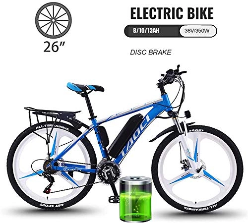 Electric Mountain Bike : YMhome 26" Electric City Ebike Bicycle Mountain Bike 21 Speed Men's Bike Double Disc Brake Carbon Steel Full Suspension Bicycle, Removable Lithium Battery, Blue, 8AH