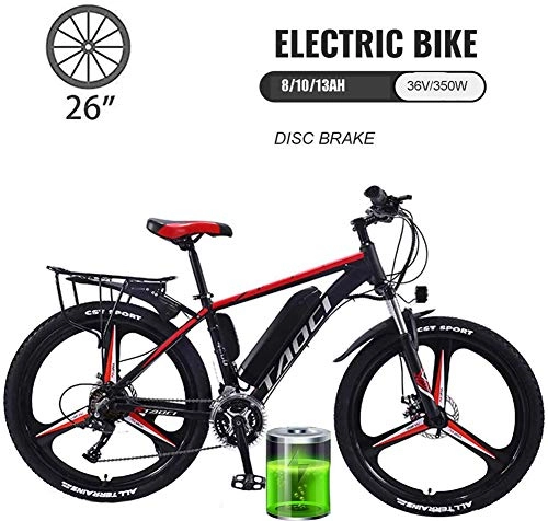 Electric Mountain Bike : YMhome 26" Electric City Ebike Bicycle Mountain Bike 21 Speed Men's Bike Double Disc Brake Carbon Steel Full Suspension Bicycle, Removable Lithium Battery, Red, 13AH