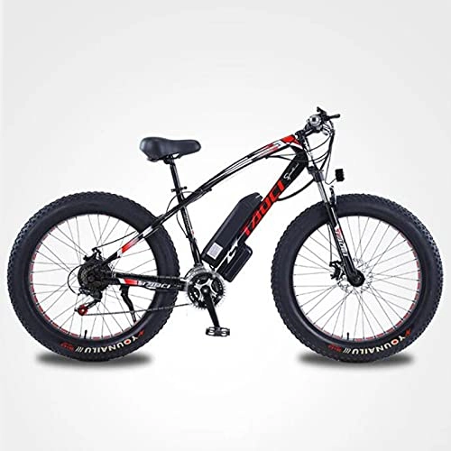 Electric Mountain Bike : ZWHDS Electric snow bike 26-inch 21-speed E-bike beach mountain snow electric bicycle (Color : Black)