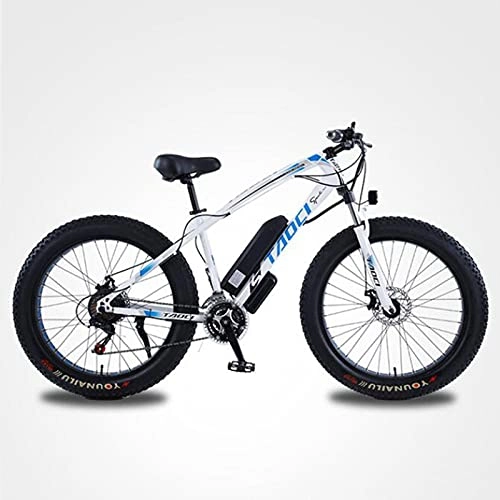 Electric Mountain Bike : ZWHDS Electric snow bike 26-inch 21-speed E-bike beach mountain snow electric bicycle (Color : White)