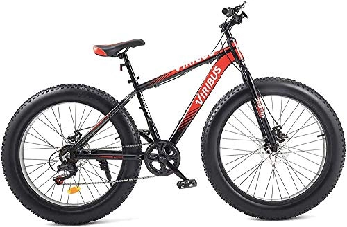 Fat Tyre Mountain Bike : 20 26 Inch 7 Speed Bicycle Mountain Bike, Fat Tires Steel or Aluminum Frame Dual Disc Brakes Adjustable Seat for Dirt Sand Snow Bike-Red_26