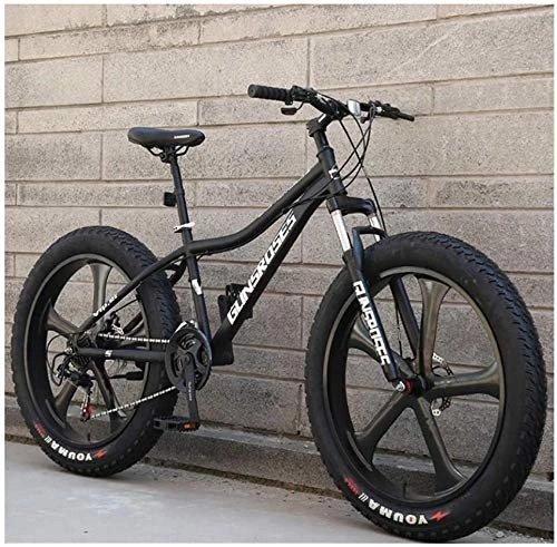 Fat Tyre Mountain Bike : H-ei 26 Inch Mountain Bikes, High-carbon Steel Hardtail Mountain Bike, Fat Tire All Terrain Mountain Bike, Women Men's Anti-Slip Bikes (Color : Black, Size : 21 Speed 5 Spoke)