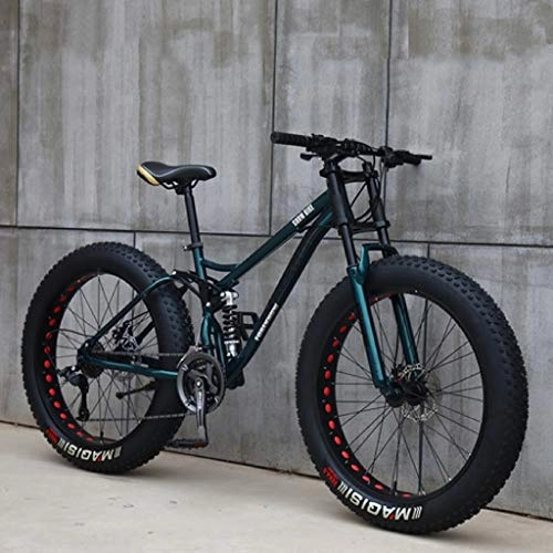Fat Tyre Mountain Bike : H-ei Adult Mountain Bikes, 24 Inch Fat Tire Hardtail Mountain Bike, Dual Suspension Frame and Suspension Fork All Terrain Mountain Bike (Color : Green, Size : 24 Speed)