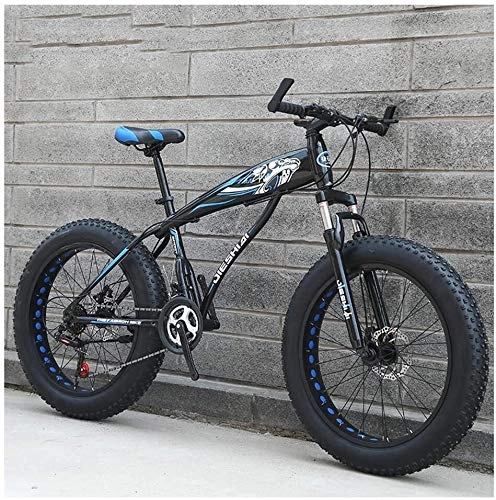Fat Tyre Mountain Bike : H-ei Adult Mountain Bikes, Boys Girls Fat Tire Mountain Trail Bike, Dual Disc Brake Hardtail Mountain Bike, High-carbon Steel Frame, Bicycle (Color : Blue C, Size : 24 Inch 21 Speed)