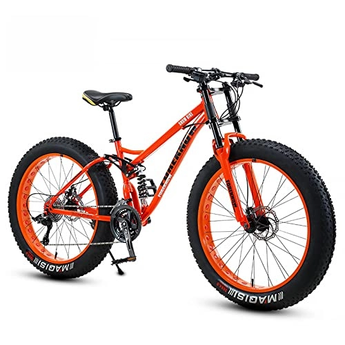 Fat Tyre Mountain Bike : Mountain Bike, Adult Fat Tire Mountain Off-Road Vehicle, 26 Inch Adult Off-Road Vehicle, Beach Snowmobile, 4.0 Big Tire Male And Female Student Variable Speed Bike(Orange spokes, 26 inches)