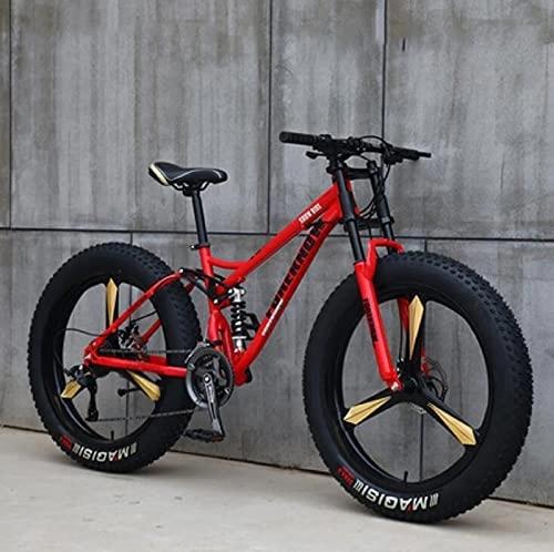 Fat Tyre Mountain Bike : UYHF Mountain Bikes, 26 Inch Fat Tire Hardtail Mountain Bike, Dual Suspension Frame and Suspension Fork All Terrain Mountain Bike red- 27 speed