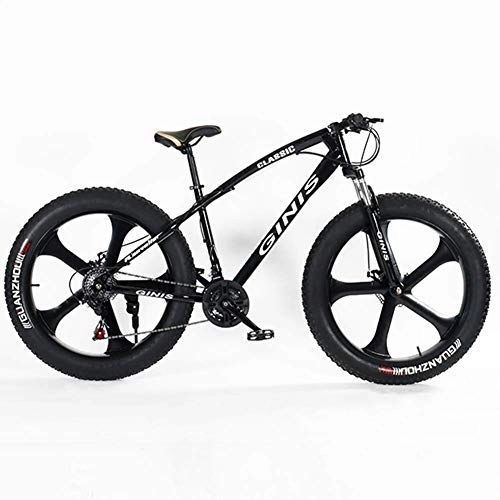 Fat Tyre Mountain Bike : WJSW Teens Mountain Bikes, 21-Speed 24 Inch Fat Tire Bicycle, High-carbon Steel Frame Hardtail Mountain Bike with Dual Disc Brake, Black, 5 Spoke