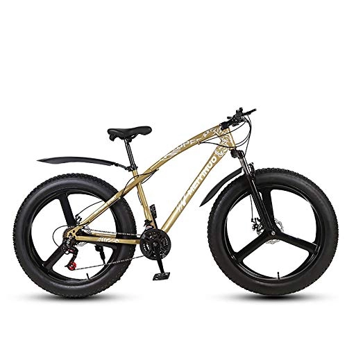 Fat Tyre Mountain Bike : WXXMZY Adult Bicycles, 24-inch And 26-inch Mountain Bikes, 4-inch Wide Tires, Beach Snow Mountain Bikes, Double Disc Brakes, Anti-skid Bicycles (Color : Gold, Size : 26 inches)