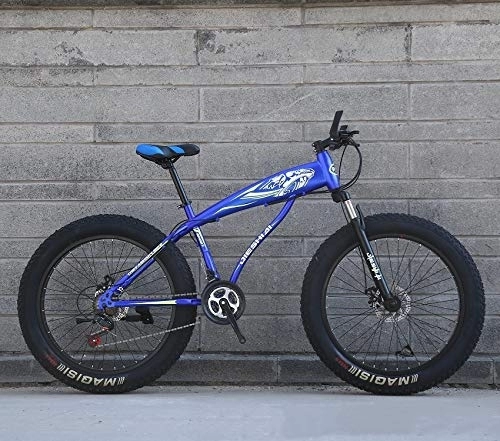 Fat Tyre Mountain Bike : XMB Blue 26 inch off-road bicycles, Adult Dual disc brake men and women mountain bikes with full suspension, fat tires high carbon steel suspension youth men and women mountain bikes (27-speed)