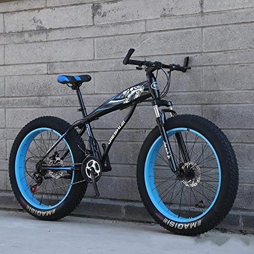 Fat Tyre Mountain Bike : XMB Blue 26 inch off-road bicycles, fat tires high carbon steel suspension youth men and women mountain bikes, Adult Dual disc brake men and women mountain bikes with full suspension (27-speed)