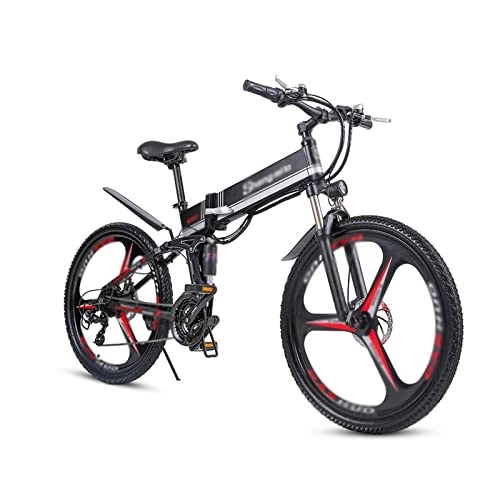 Folding Electric Mountain Bike : INVEESzxc Electric Bicycle New off-road electric bike lithium battery foldable mountain electric bike (Color : Schwarz)
