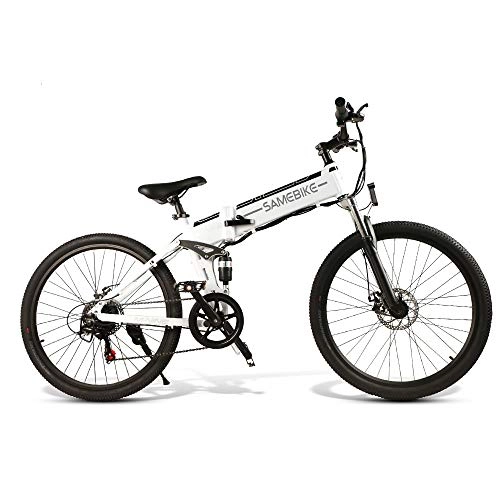 Folding Electric Mountain Bike : Samebike L026 Spoke rim Electric Bike 48V 10AH 500W 26"Aluminum alloy suspension mountain frame(Bright White)