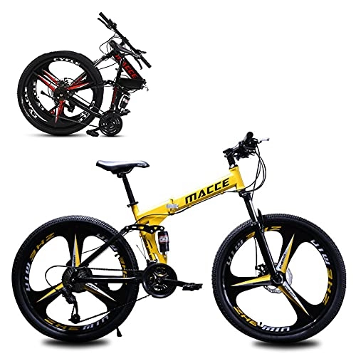 Folding Mountain Bike : 24 Inch Foldable Mountain Bike, 3-Spoke Anti-Slip MTB, Fashion Bicycle for Man / Woman / Teen, 21 / 24 / 27 Speed Optional Yellow-21sp