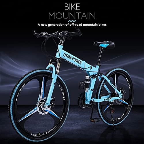 Folding Mountain Bike : 26 inch Folding Mountain Bike Shimanos 21-Speed High-Carbon Steel Frame Full Suspension Bike for Teenagers and Adults（The for Mountain Bike Front 26 Inch (blue, One Size)