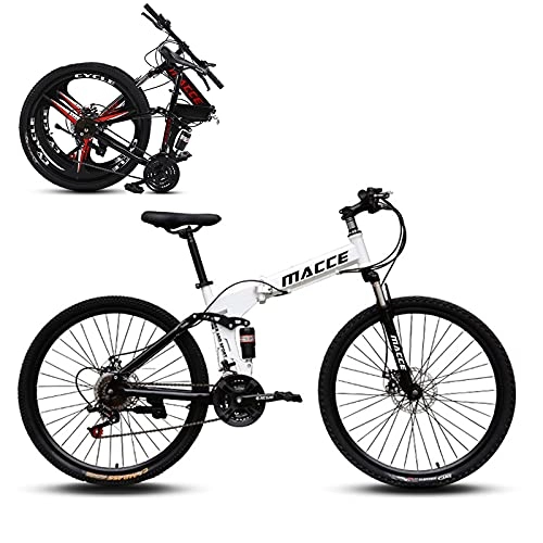 Folding Mountain Bike : 26 Inch Folding Mountain Bikes, 21 / 24 / 27 Speed MTB, High Carbon Steel Shock-absorbing Folding Frame, Quickly Fold, Easy To Put In the Trunk of the Car, and Enjoy the White-21sp