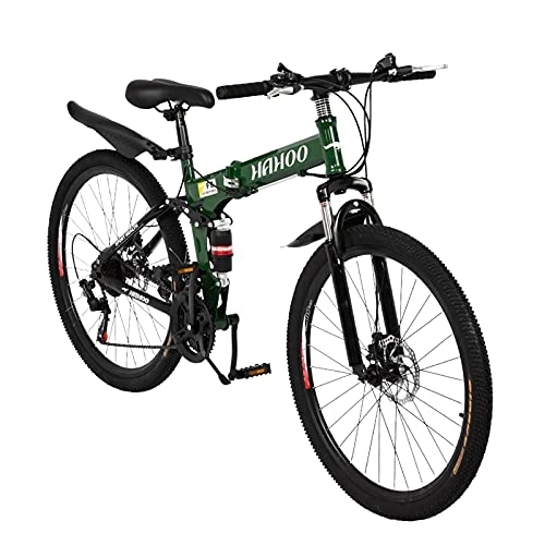 Folding Mountain Bike : 26 inch Folding Mountain Bikes with 21 Speed, Non-Slip Adults Mountain Bike High-Carbon Steel Mountain Bicycle with Double Disc Brakes and Full SuspensionUS Stock Bicycle Women (Green, One Size)