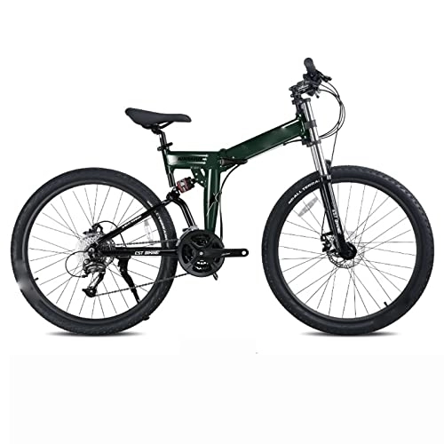 Folding Mountain Bike : 27.5 Inch Foldable Mountain Bike 27 Speed Double Shock Absorption Bicycle Mechanical Disc Brakes;for Beaches Or Snow (Green)