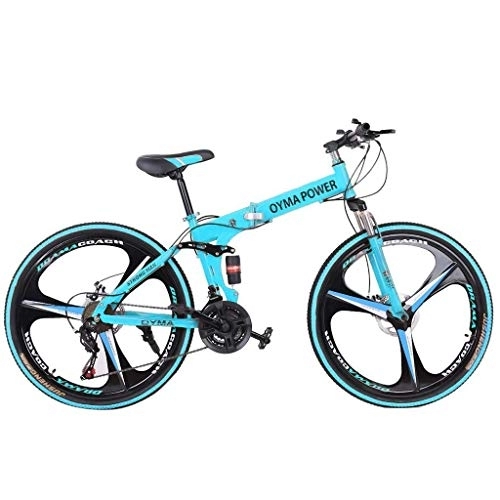 Folding Mountain Bike : Adult Mountain Bike, 26in Folding Mountain Bike Shimanos 21 Speed Bicycle Full Suspension MTB Bikes, 3 Spoke Magnesium Wheels for Adult Mens Womens (Blue, 59x9.8X(23-27.5) in)
