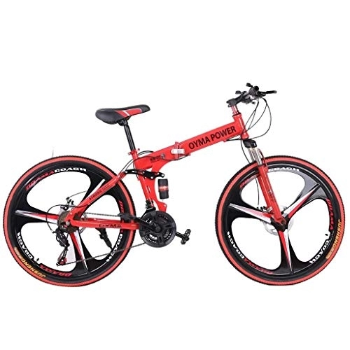 Folding Mountain Bike : Adult Mountain Bike, 26in Folding Mountain Bike Shimanos 21 Speed Bicycle Full Suspension MTB Bikes, 3 Spoke Magnesium Wheels for Adult Mens Womens (Red, 59x9.8X(23-27.5) in)