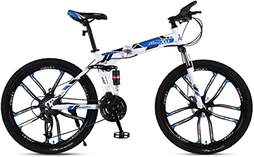 Folding Mountain Bike : Bicycle, Mountain Bike Child Bicycles 21 / 24 / 27 Speed Steel Frame 26 Inches 10-Spoke Wheels Suspension Folding Bike, Blue, 24speed