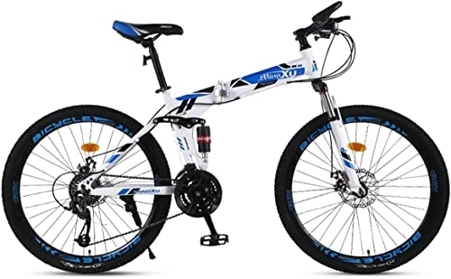 Folding Mountain Bike : Bicycle, Mountain Bike Child Bicycles 21 / 24 / 27 Speed Steel Frame 27.5 Inches 3-Spoke Wheels Dual Suspension Folding Bike, Blue, 24speed