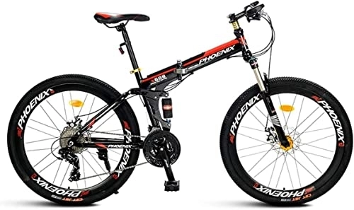 Folding Mountain Bike : Bicycle, Mountain Bike Child Bicycles 21 / 27 Speed Steel Frame 26 Inches Spoke Wheels Suspension Folding Bike, Black, 21speed