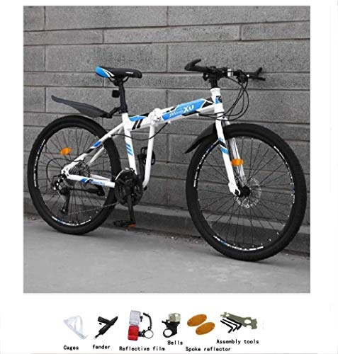 Folding Mountain Bike : BLCVC Folding bicycle 21-speed mountain bike adult men and women go to school wagon foot-operated spring fork soft tail frame 24 / 26 inch