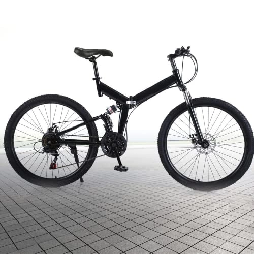 Folding Mountain Bike : Chynalys 26'' Wheels Adult Mountain Bike Bicycles 21 Speed Folding Bikes Bicycle for Adults with Double Disc Brakes, High Carbon Steel Full Suspension Adjustable Height for Mens / Womens Riding