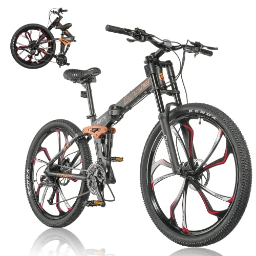 Folding Mountain Bike : Cyrusher FR100 27.5 Inch Aluminum Folding Mountain Bike with Full Suspension and 180mm Disc Brakes - Suitable for Men and Women