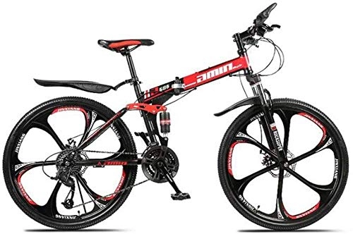 Folding Mountain Bike : Dual Suspension Mountain Bikes Comfort & Cruiser Bikes Portable Folding Sports Leisure Freestyle Mountain Bike 26 Inch Off Road Bicycle (Color : Black Size : 21 speed)-21_speed_Red