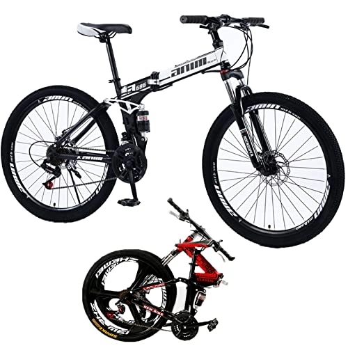 Folding Mountain Bike : Folding Mountain Bicycle Lightweight Portable Folding City Bike Bicycle 21-30 Speed High Carbon Steel Frame Folding Bikes with Suspension Fork 26inch, White / spokes, 30