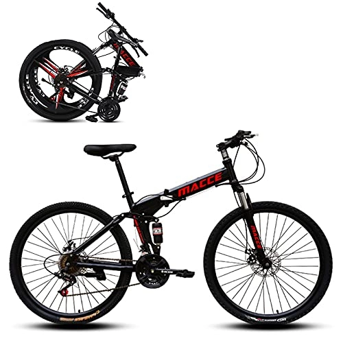 Folding Mountain Bike : Folding Mountain Bikes, 24 Inch 21 / 24 / 27 Speed Anti-Slip MTB, Fashion and Cool Bicycle Suitable for People With a Height of 140-170cm Black-27sp