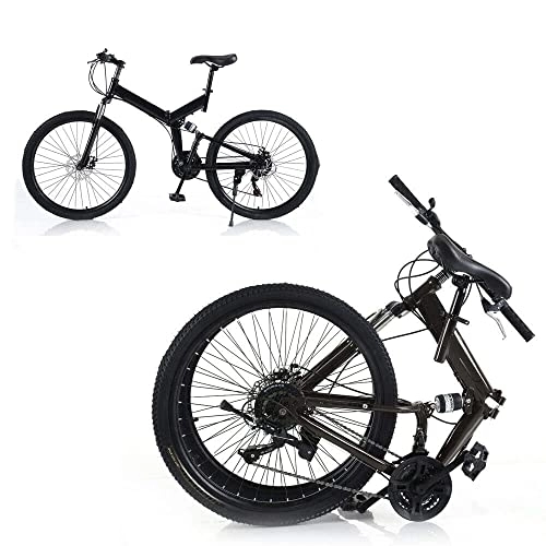 Folding Mountain Bike : Futchoy Folding Bike 26" Full Suspension Mountain Bikes Disc Brakes Carbon Steel Bicycle Adult Bike 21 Speed