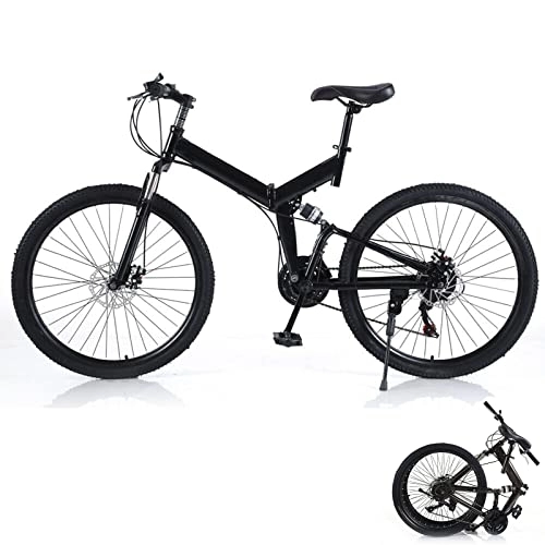 Folding Mountain Bike : Futchoy Mountain Bike 26 inch Foldable MTB Full Suspension 21 Speed Disc Brake Bicycle for Adult Men Women Carbon Steel Frame