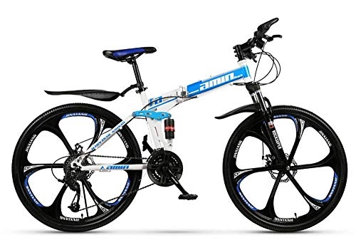 Folding Mountain Bike : FZC-YM Adult Mountain Bike, Folding High Carbon Steel Outroad Bicycles, 26'' 21-30Speed Bicycle Full Suspension MTB Gears Dual Disc Brakes Mountain Bicycle B 30 speed
