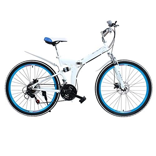 Folding Mountain Bike : GAOTTINGSD Adult Mountain Bike Mountain Bike Adult Folding Bicycle Road Men's MTB Bikes 24 Speed 26 Inch Wheels For Womens (Color : White, Size : 24in)