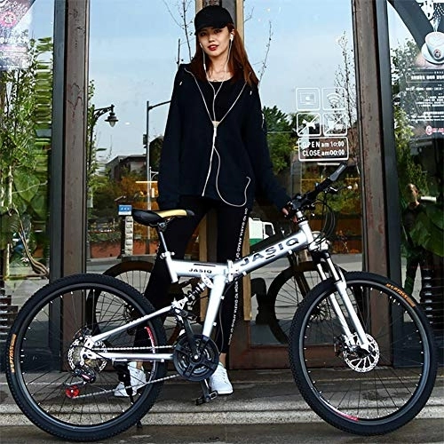 Folding Mountain Bike : GDZFY Outdoor Lightweight 7 Speed Folding City Bicycle, Outroad Foldable Mountain Bike, Gears 24in Double Disc Brake Bicycle E 24in