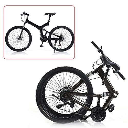 Folding Mountain Bike : gegeweeret 26" Folding Mountain Bike, Streamlined Triangular Structure, Sturdy and Foldable Frame, Double-disc Brake System, Comfortable Handles, and Cushion (Black)