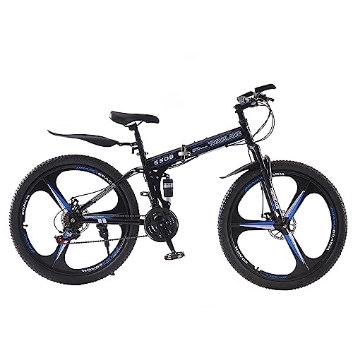 Folding Mountain Bike : Jamiah 27.5 Inch Folding Mountain Bike 3 Spoke Wheels Bicycle, 17 Inch Frame Mountain Bicycle - Shimano 21 Speeds Disc Brake (Blue)
