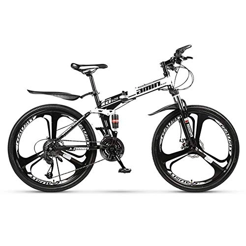 Folding Mountain Bike : JF-XUAN Bicycle Outdoor sports Folding Mountain Bike 27 Speed Dual Suspension Bicycle 26 Inch MTB Mens Dual Disc Brakes (Color : White)