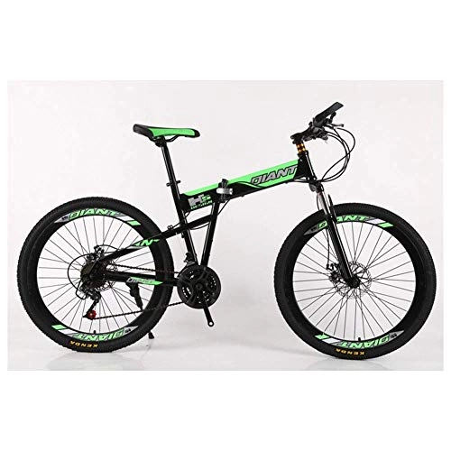 Folding Mountain Bike : JF-XUAN Outdoor sports Folding Mountain Bike 2130 Speeds Bicycle Fork Suspension MTB Foldable Frame 26" Wheels with Dual Disc Brakes (Color : Green, Size : 24 Speed)