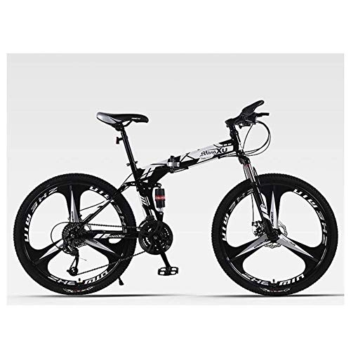 Folding Mountain Bike : JF-XUAN Outdoor sports Folding Mountain Bike 24 Speed Bicycle Full Suspension MTB Foldable Frame 26" 3 Spoke Wheels (Color : Black)