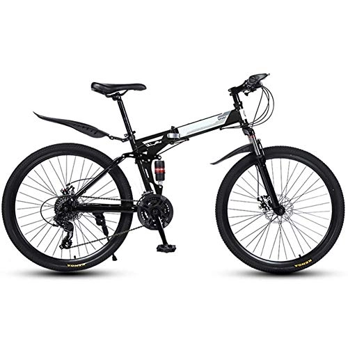 Folding Mountain Bike : JF-XUAN Outdoor sports Folding Mountain Bikes, Outdoor Biking, with Disc Brakes, 21Speed Carbon Steel Folding Frame for Men And Women (Color : Black)
